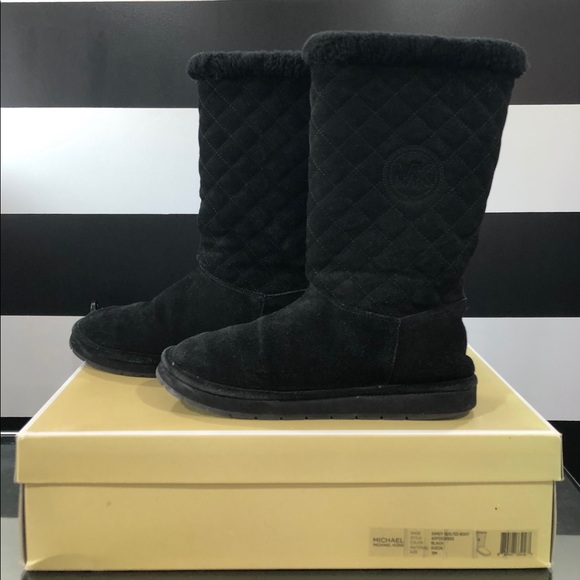 MK Michael Kors Black Quilted Suede Tall Boots - Picture 1 of 10